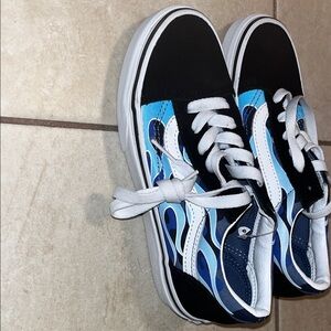 Vans Kids Black and Blue Flame Sneakers